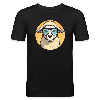 Lamm mit Sonnenbrille, Schaf, wollig - Männer Slim Fit T-Shirt - Schwarz - Vorne - Nik (191cm)