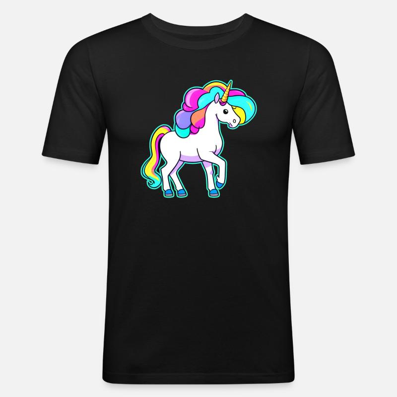 Buntes Regenbogen Einhorn - Männer Slim Fit T-Shirt - Schwarz