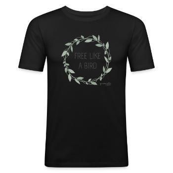 Libre comme un oiseau – Dicton inspiré de la nature - T-shirt près du corps Homme - noir - Devant - Nik (191cm)