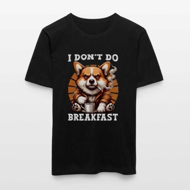 I Don't Do Breakfast Grumpy Corgi Drinking Coffee Men's Slim Fit T-Shirt