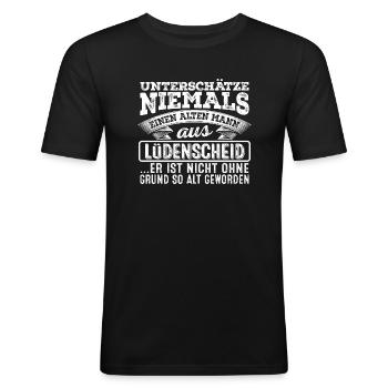 Der alte Mann aus LÜDENSCHEID - Männer Slim Fit T-Shirt - Schwarz - Vorne - Nik (191cm)