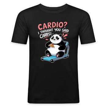 Funny Panda - Cardio ou glucides ? - T-shirt près du corps Homme - noir - Devant - Nik (191cm)