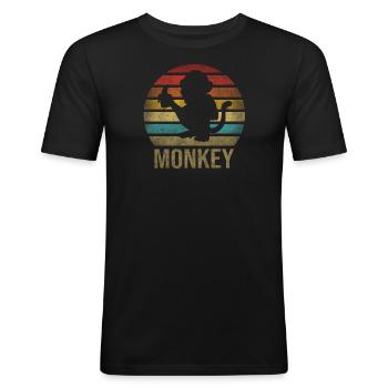 Monkey Eating Banana Dinner Retro Sunset - Men's Slim Fit T-Shirt - black - Front - Nik (191cm)