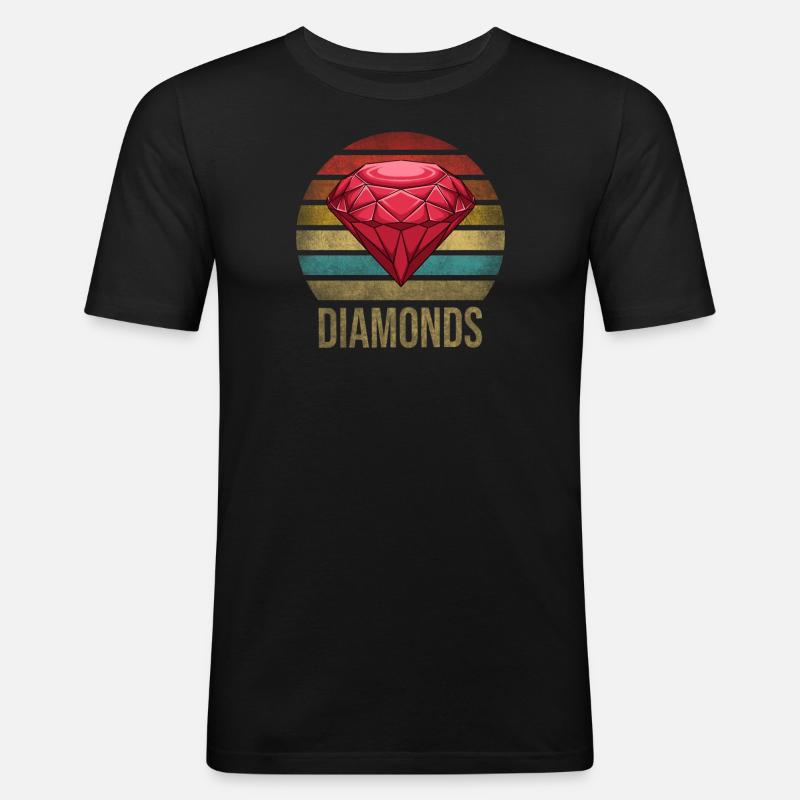 Ruby Gemstone Retro Sunset - Männer Slim Fit T-Shirt - Schwarz
