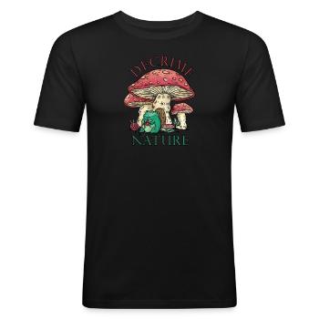 Decrime Nature Colorful Magic Mushroom Frog - Männer Slim Fit T-Shirt - Schwarz - Vorne - Nik (191cm)