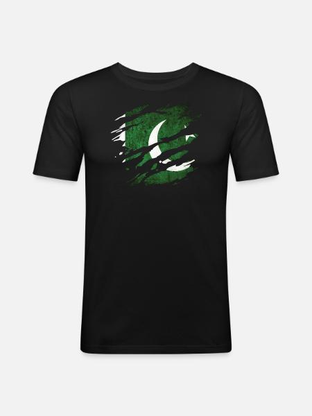 Pakistan - national flag, scratches, cracks - Men's Slim Fit T-Shirt - black