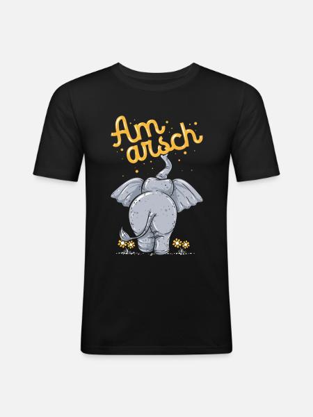 Elefant - Männer Slim Fit T-Shirt - Schwarz