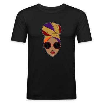 Afro Black Woman Kopfbedeckung Style - Männer Slim Fit T-Shirt - Schwarz - Vorne - Nik (191cm)