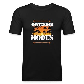 Amsterdam Modus - Männer Slim Fit T-Shirt - Schwarz - Vorne - Nik (191cm)