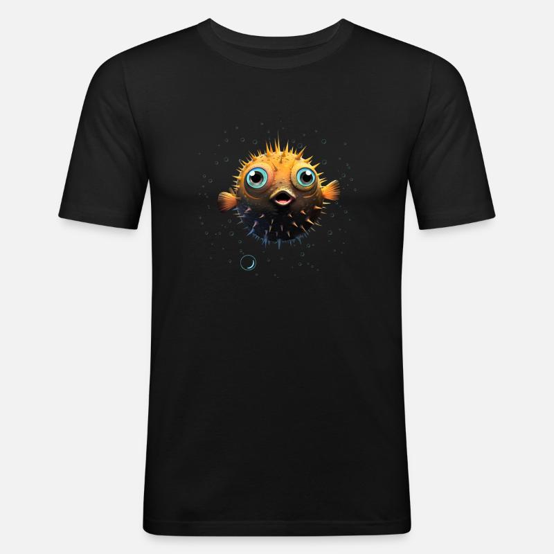 Puffer Fish - Männer Slim Fit T-Shirt - Schwarz