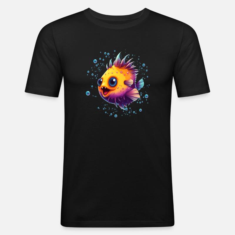 Puffer Fish - Männer Slim Fit T-Shirt - Schwarz