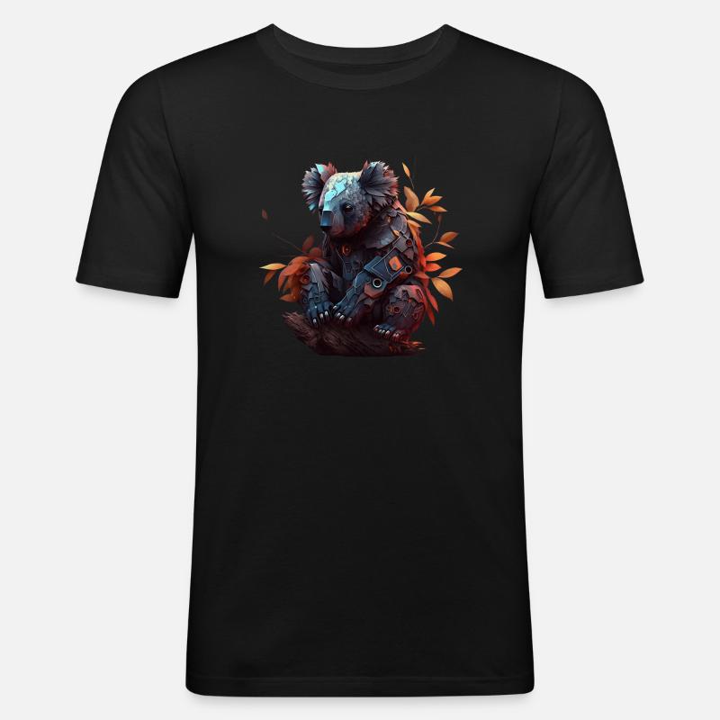 Koala in Eukalyptusblättern - Männer Slim Fit T-Shirt - Schwarz