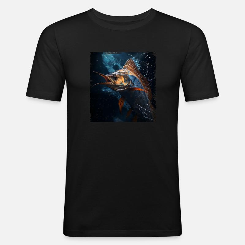 Marlin under Water retro style - Männer Slim Fit T-Shirt - Schwarz