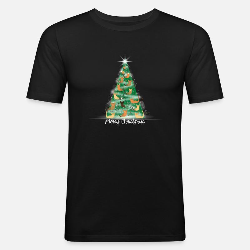 Merry Christmas Tree - Männer Slim Fit T-Shirt - Schwarz