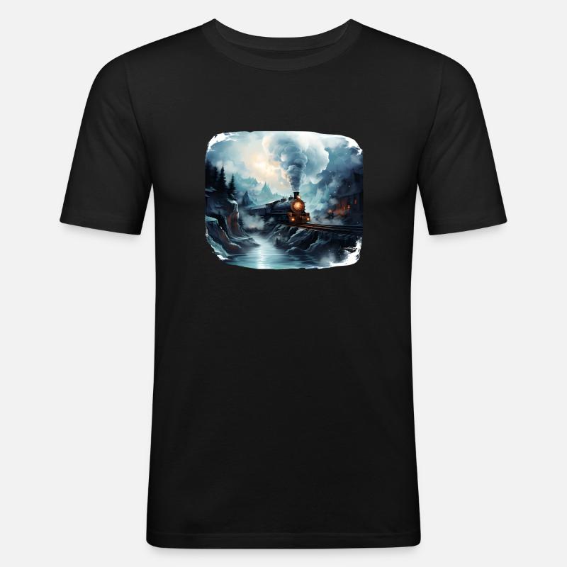 Dampflok - Männer Slim Fit T-Shirt - Schwarz