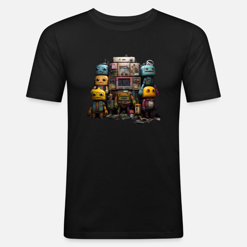 robots - Männer Slim Fit T-Shirt - Schwarz
