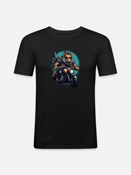 Rasendes Wildschwein - Männer Slim Fit T-Shirt - Schwarz