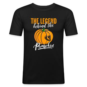 Die Legende hinter dem Kürbis Halloween Kostüm - Männer Slim Fit T-Shirt - Schwarz - Vorne - Nik (191cm)
