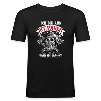 St.Pauli Reeperbahn Hamburg Sankt Paulianer - Männer Slim Fit T-Shirt - Schwarz - Vorne - Nik (191cm)
