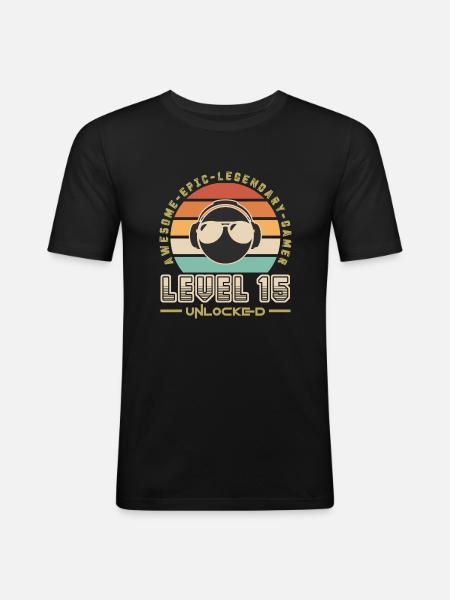 Stufe 15 - Männer Slim Fit T-Shirt - Schwarz