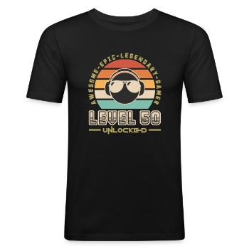 Level 50 - T-shirt près du corps Homme - noir - Devant - Nik (191cm)