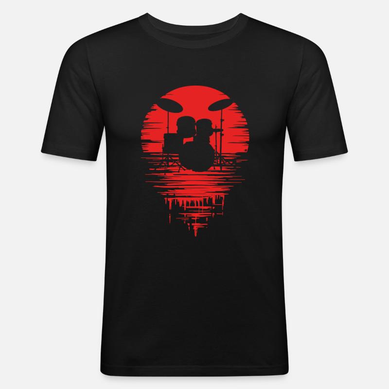 Drumset Silhouette Schlagzeug mit Spiegelung - Männer Slim Fit T-Shirt - Schwarz