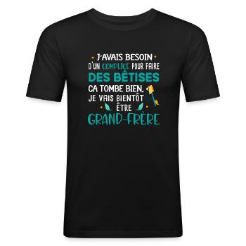 Futur grand-frère Cadeau naissance bébé frérot - T-shirt près du corps Homme - noir - Devant - Nik (191cm)