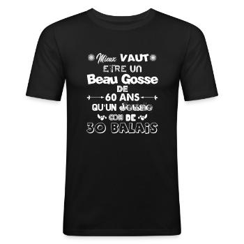 60 ans anniversaire - T-shirt près du corps Homme - noir - Devant - Nik (191cm)