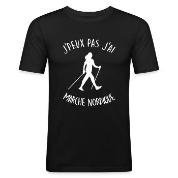 J'peux Pas J'ai Marche Nordique Femme - T-shirt près du corps Homme - noir - Devant - Nik (191cm)