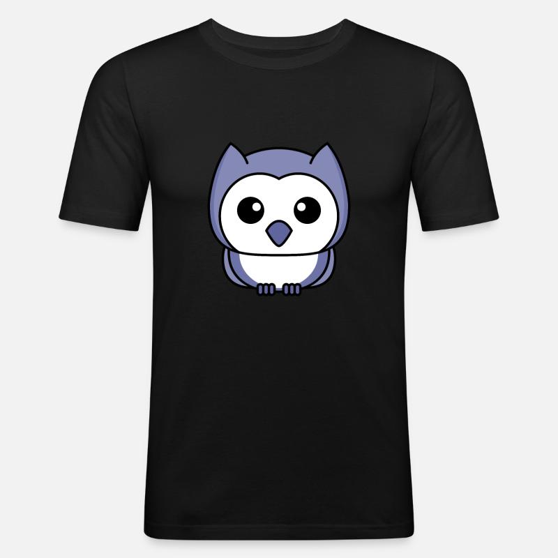 Eule Comic - Männer Slim Fit T-Shirt - Schwarz