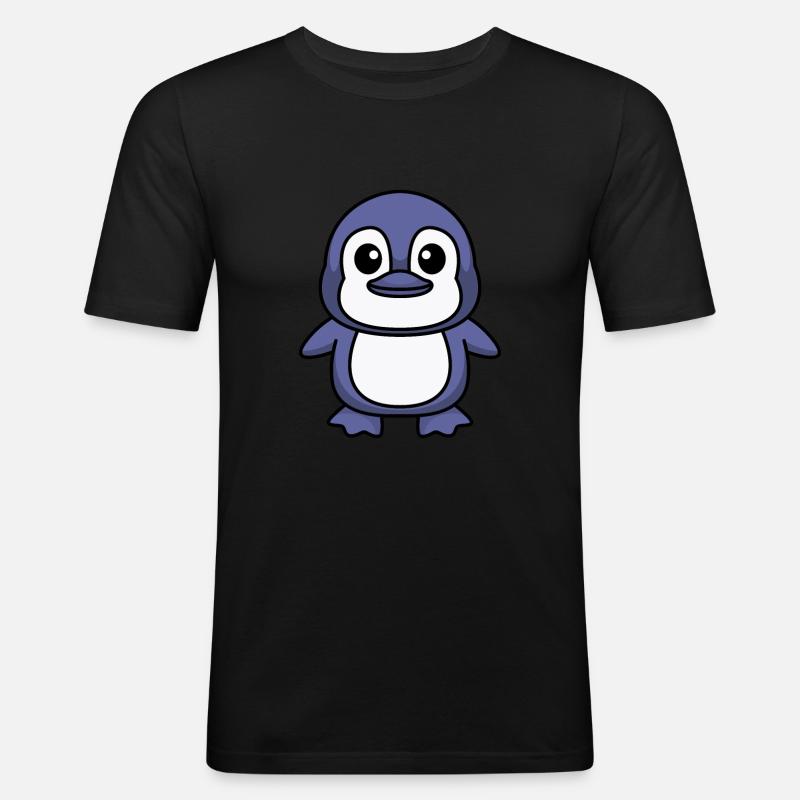 Pinguin Comic Tier - Männer Slim Fit T-Shirt - Schwarz