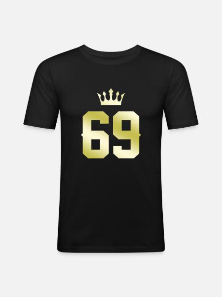 69 Zahl Krone - Männer Slim Fit T-Shirt - Schwarz