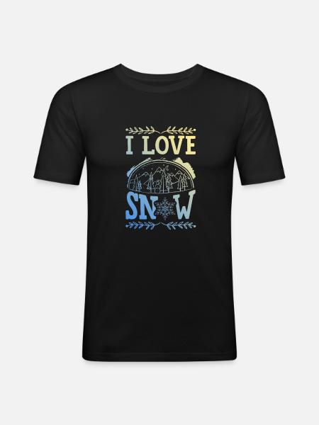 I Love Snow - Männer Slim Fit T-Shirt - Schwarz