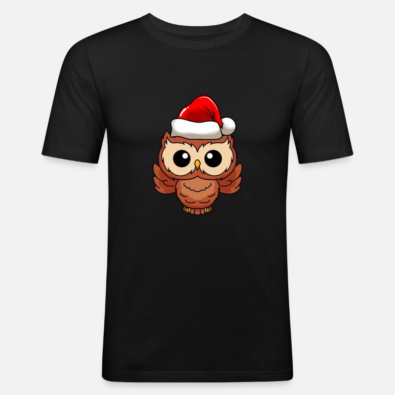 Eule Comic Weihnachten - Männer Slim Fit T-Shirt - Schwarz