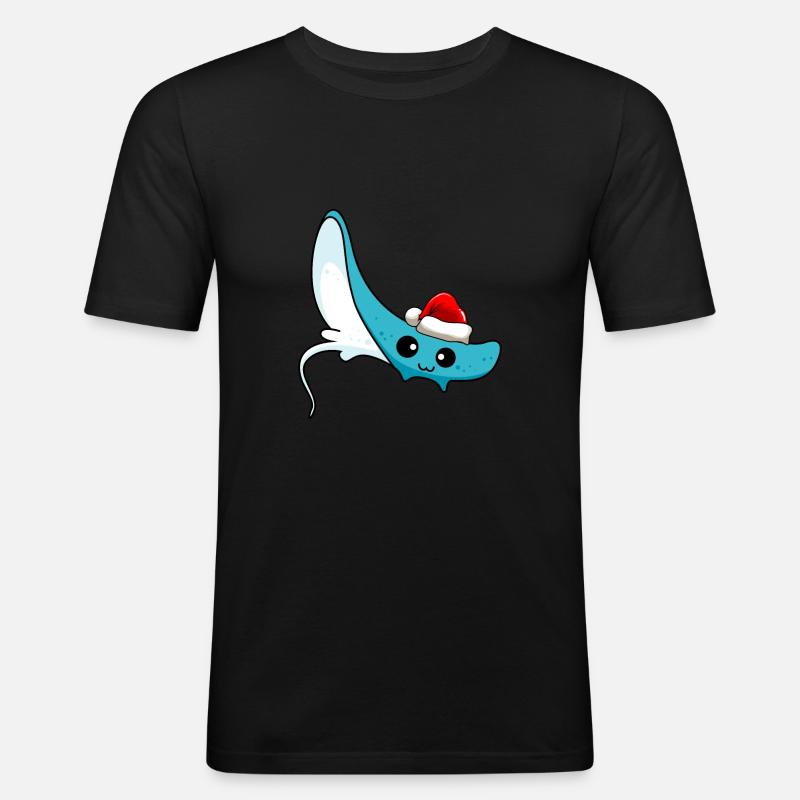 Rochen Comic Weihnachten - Männer Slim Fit T-Shirt - Schwarz