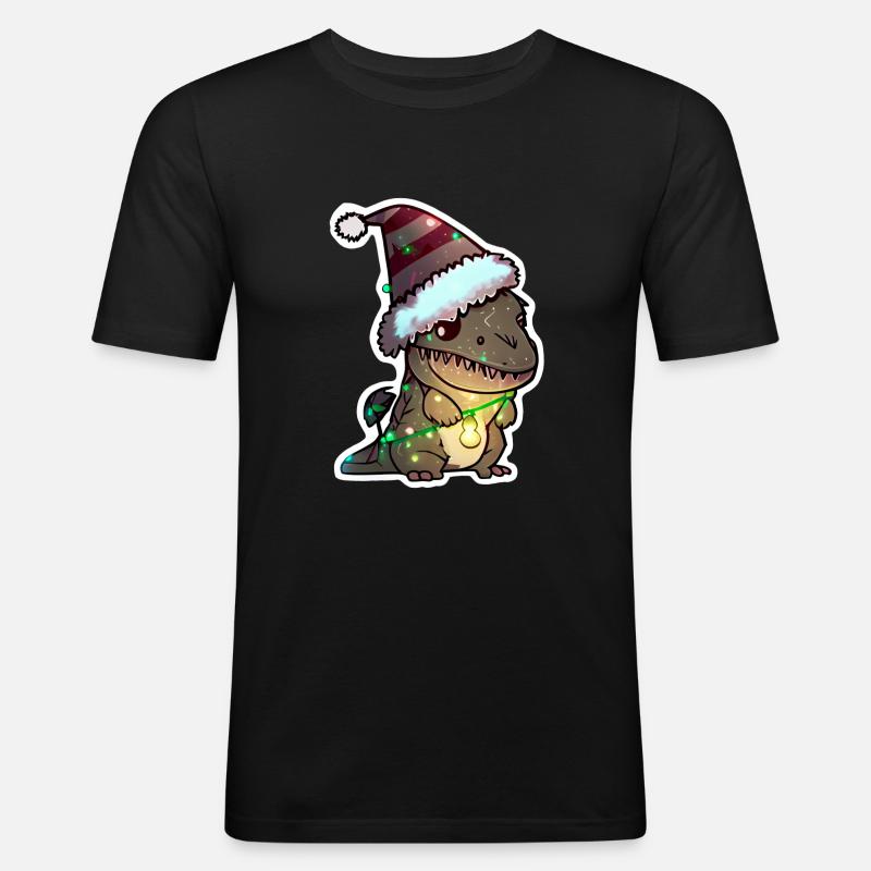 weihnachtsdinosaurier, geschenk, - Männer Slim Fit T-Shirt - Schwarz