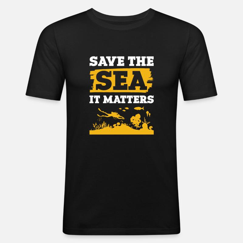 save the ocean spruch - Männer Slim Fit T-Shirt - Schwarz