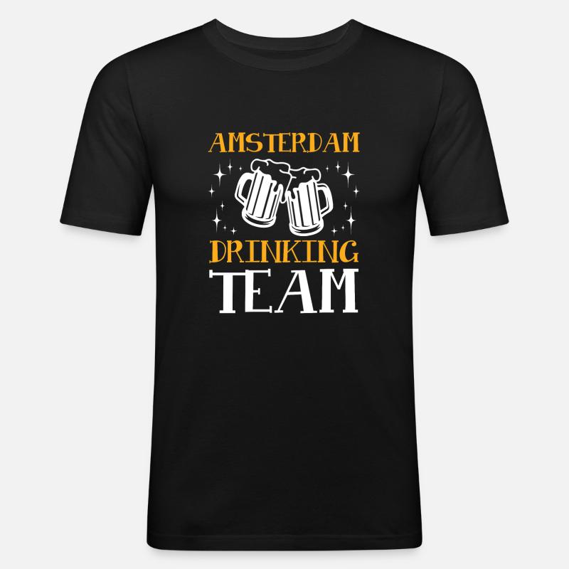 Amsterdam Drinking Team - Männer Slim Fit T-Shirt - Schwarz