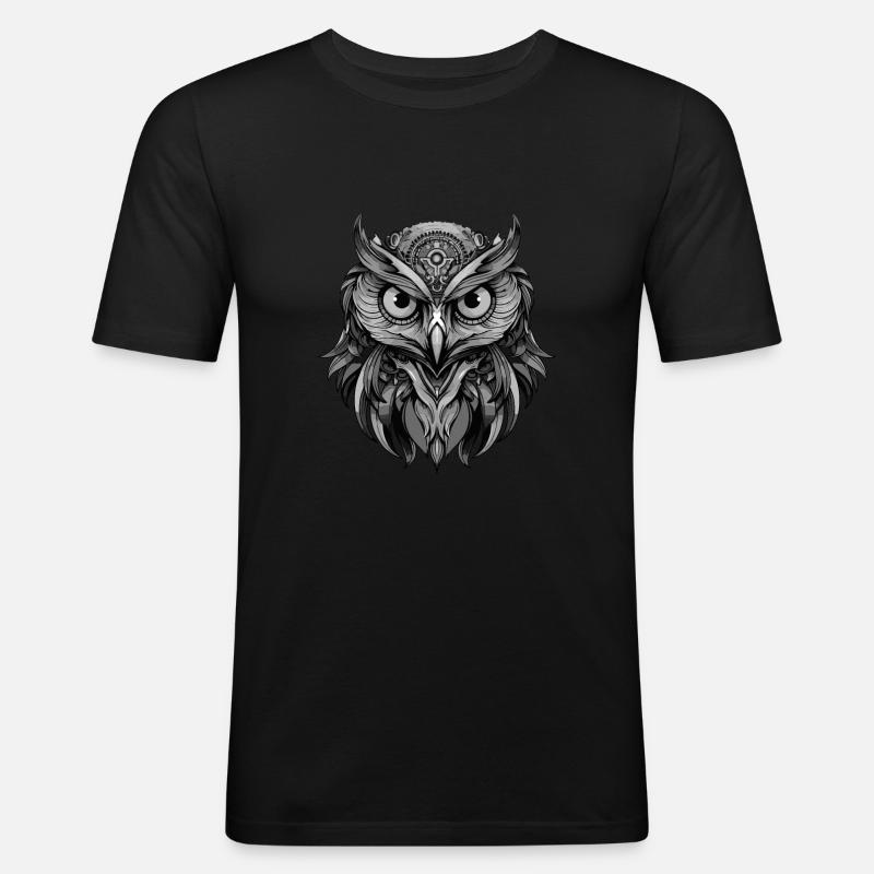 Eule Portrait - Männer Slim Fit T-Shirt - Schwarz