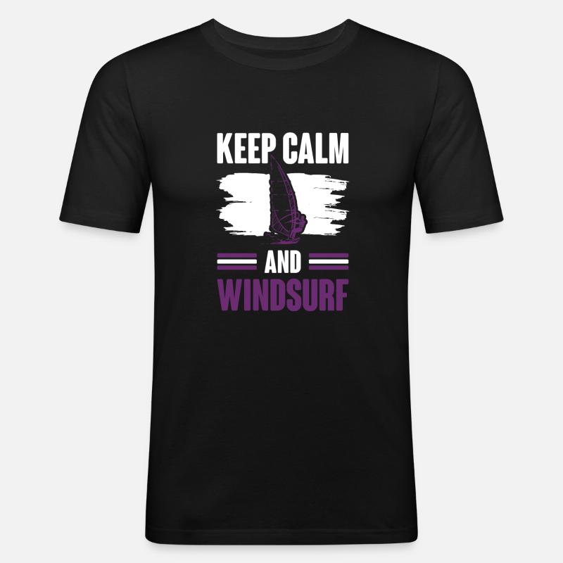 keep calm windsurfen - Männer Slim Fit T-Shirt - Schwarz