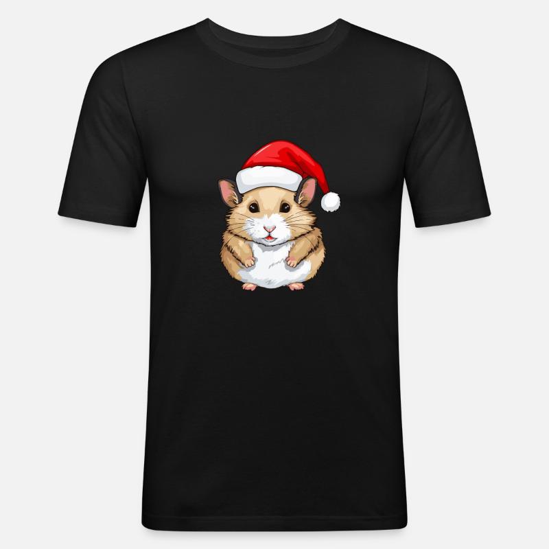 Hamster Weihnachten Tier Kopf - Männer Slim Fit T-Shirt - Schwarz