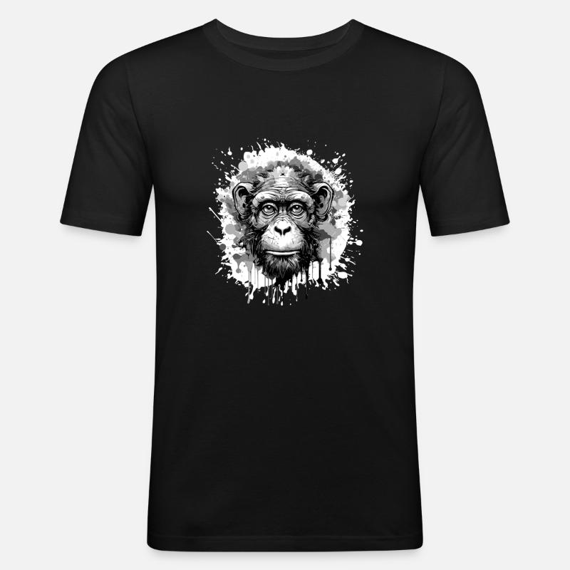 Affe Kopf Porträt Tier - Männer Slim Fit T-Shirt - Schwarz