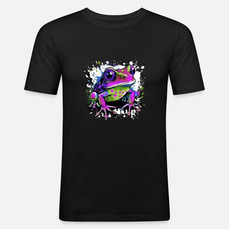 Frosch Bunt - Männer Slim Fit T-Shirt - Schwarz