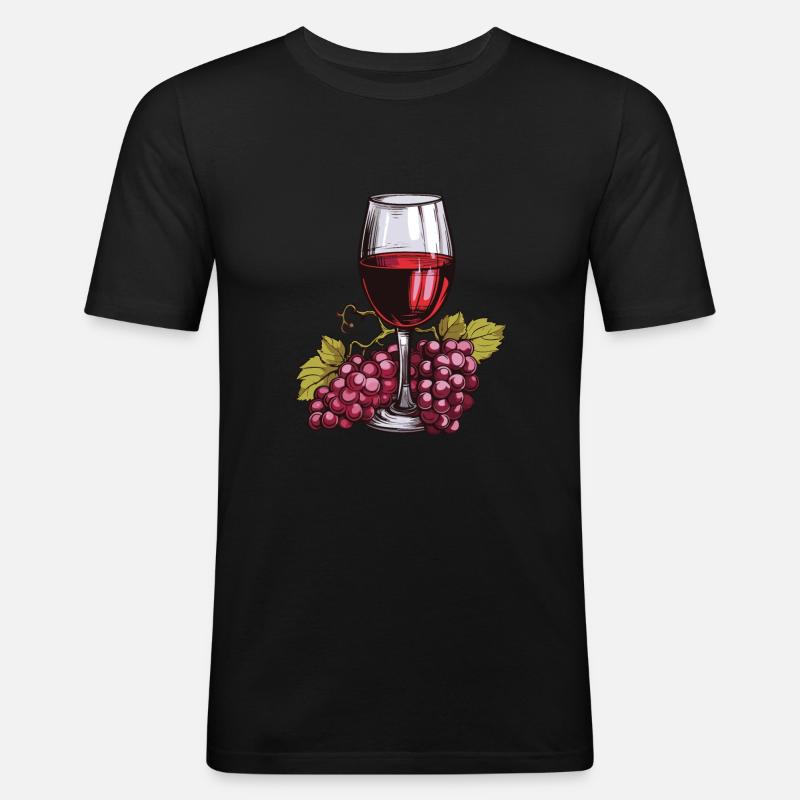 Weinglas Trauben Wein - Männer Slim Fit T-Shirt - Schwarz