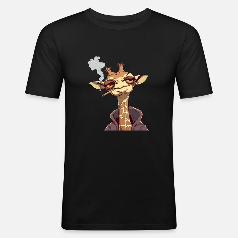 Giraffe Raucher Smoke Joint - Männer Slim Fit T-Shirt - Schwarz