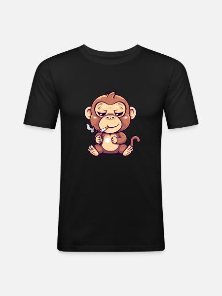 Monkey Smoker Fumer Joint - T-shirt près du corps Homme - noir