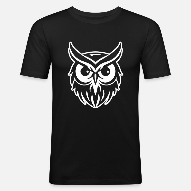 Eule Tier - Männer Slim Fit T-Shirt - Schwarz