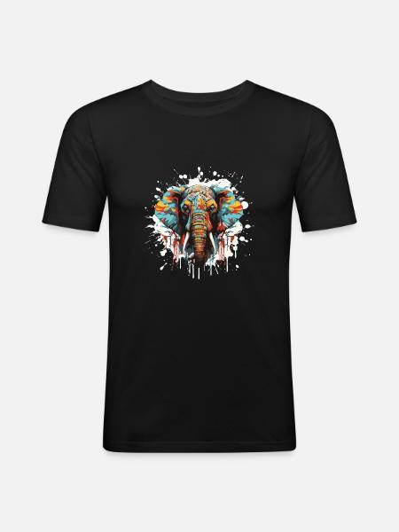Tête d’éléphant Pop Art - T-shirt près du corps Homme - noir
