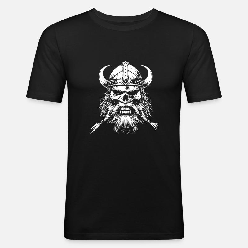 Wikinger Totenkopf Valhalla - Männer Slim Fit T-Shirt - Schwarz
