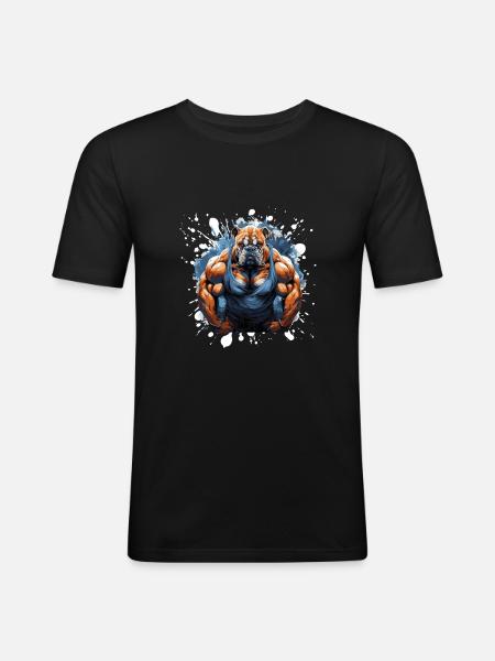 Bulldog Dog Muscles Bodybuilding - Men's Slim Fit T-Shirt - black